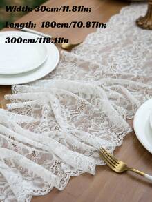 1pc White Lace Rose Wedding Reception Table Runner Decoration - Multicolor - View 7