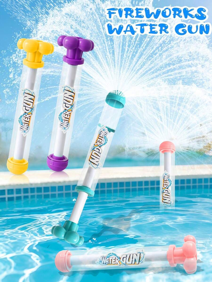 45cm (4件/1件) 夏季 ABS 煙火水槍。終極夏季水上遊戲工具。馬卡龍水炮。採用抽拉式設計，配備大容量水箱，適用於游泳池、海灘、草地和水上樂園。快樂夏季！