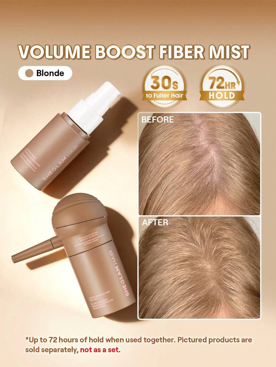 SHEGLAM HAIR 豐盈增發纖維套裝 - 金色,三合一增發纖維套裝,包含天然增發纖維、噴霧泵頭和定型噴霧。 - Blonde - 查看 1