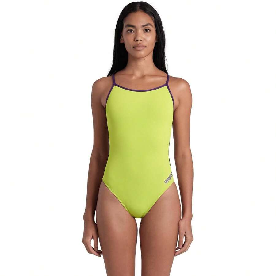 Arena Performance Women's Team Solid Lace Back Swimsuit One Piece Bathing Suit Variant 10 - Soft Green/Plum - View 1