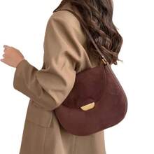 Bolso Mensajero Versátil para Viajes Diarios, Nuevo Bolso de Hombro de Terciopelo y Cuero Vacuno para Otoño/Invierno, Bolso de Hombro Vintage de Moda para Mujer. - marrón - Ver 8