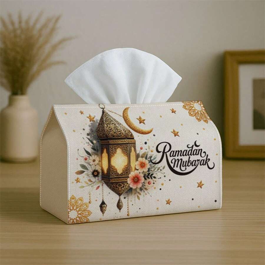 1 pieza Caja de pañuelos, Linterna vintage de Ramadán Mubarak - Arte floral islámico elegante, almacenamiento decorativo duradero, adecuado para cocina, sala de estar, dormitorio, coche - Decoración del hogar multifuncional para días festivos, perfecto para exhibición en escritorio o estantería