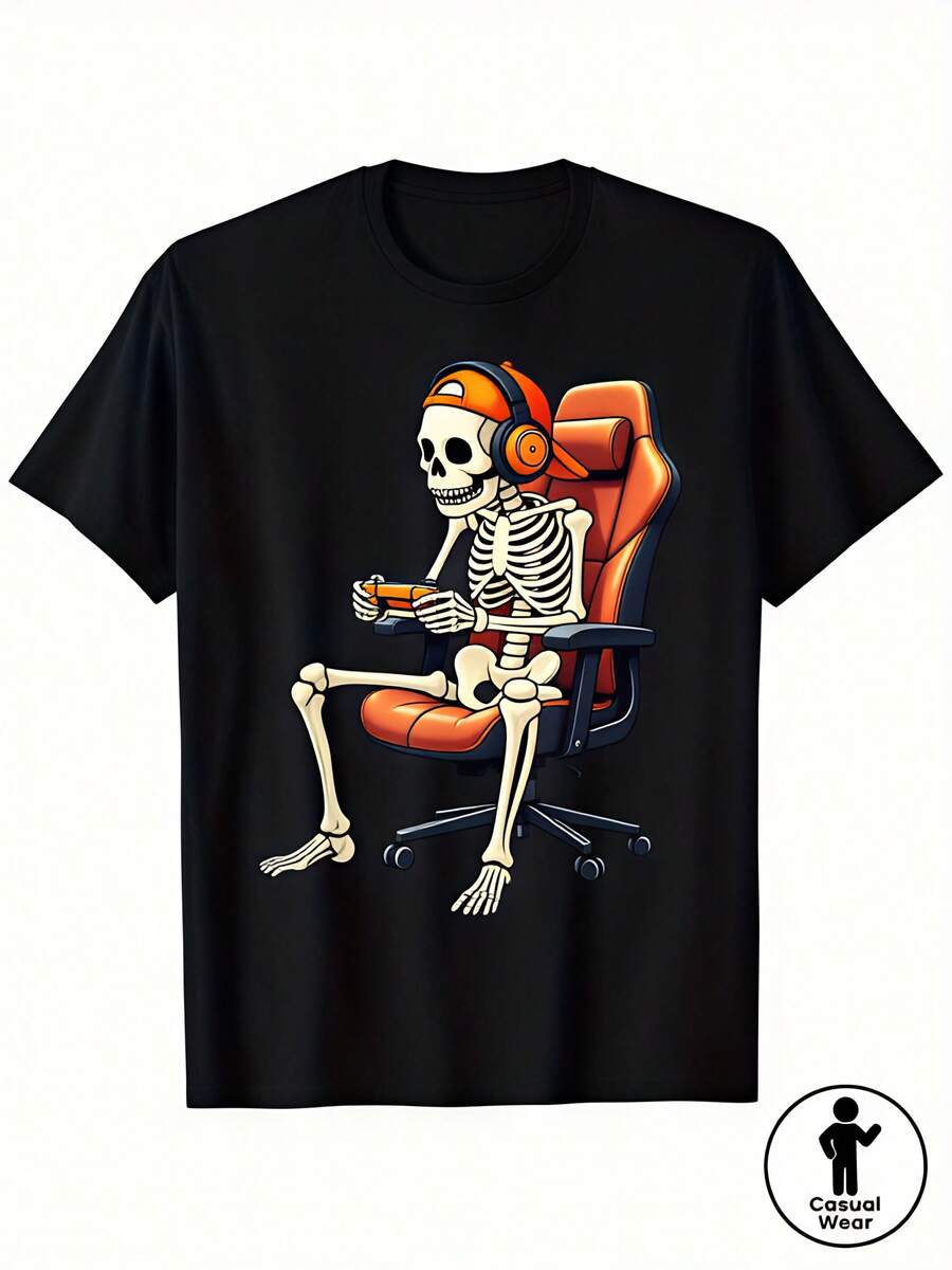 /PS1/PSP - 8-Bit-Pixel-Art-Controller- & Totenkopf-Design, Unisex Casual Rundhals-T-Shirt, weiches Sammlerstück-Videospiel-Shirt (maschinenwaschbar), Sommerbekleidung für Gamer, 80er-90er-Nostalgie-Arcade-Stil. - Schwarz - Übersicht 1