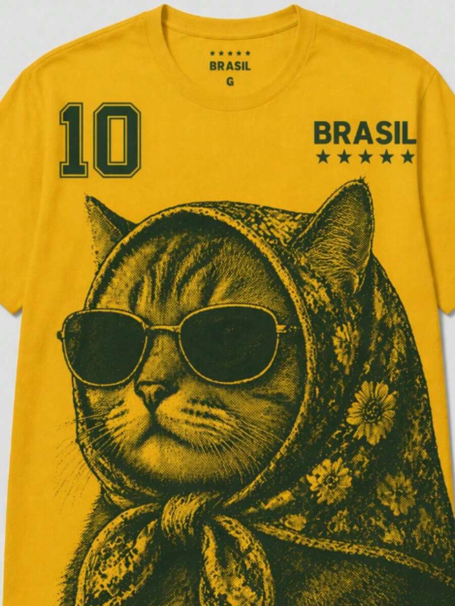 Brazil Custom T-Shirt 100% Cotton Viral Prints - New Release Perfect For Watching The Games - Streetwear T-Shirt - 黃貓 - 查看 1