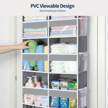 1 Pack Over The Door Organizer, Hanging Storage Organizer With Clear Window, 40lb Ultra Sturdy Large Capacity Room Organizer For Pantry Laundry Bathroom Nursery Closet Essential (Grey) - View 7