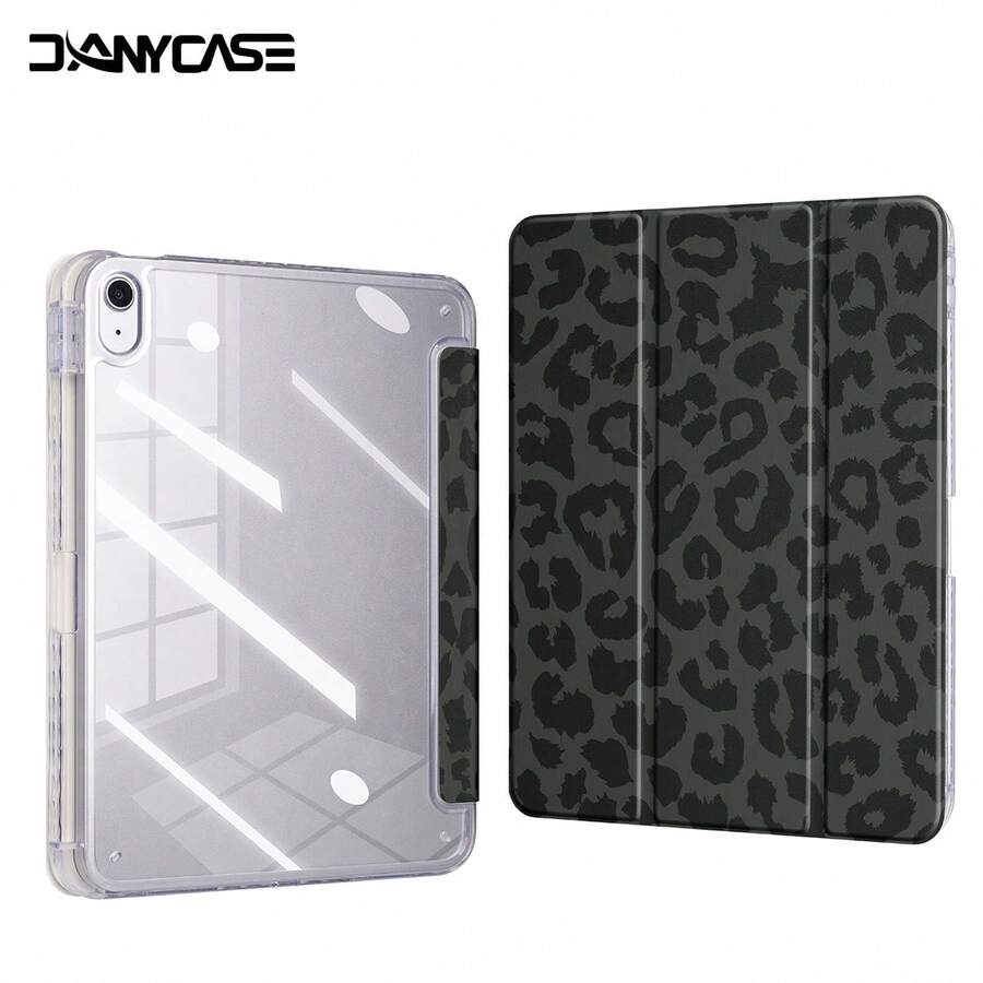 Leopard Print Case Compatible With IPad 11( A16) 2025 10th 10.9 2022 7th 8th 9th 10.2 Air 4th 5th 10.9 Air 6th(M2)/7th(M3) 8th(M4) 11" 13" 5th 6th 9.7" Mini 6/7 With Pencil Holder Clear Hard Back Auto Wake/Sleep - Black Leopard Print - View 1