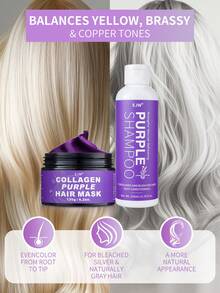 Set Perawatan Rambut 2pcs/Set, Sampo dan Kondisioner Ungu/Masker Rambut untuk Rambut Pirang, Abu-abu - Rambut yang Diwarnai - Bebas Sulfat - Diperkaya dengan Minyak Cocos Nucifera untuk Rambut Keriting dan Rusak - MultiWarna - View 6