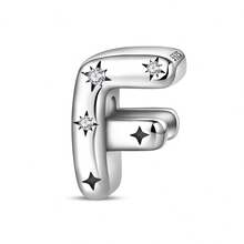 1pc S925 Sterling Silver 26 English Alphabet Bead, Original Rhinestone Star 3D Design, Versatile Spacer Bead Accessory, Compatible With Bracelets And Necklaces, Customizable Initial, Showcases Personalized Style, Meets Handmade Crafting And Daily Wear Needs - Silver - View 20