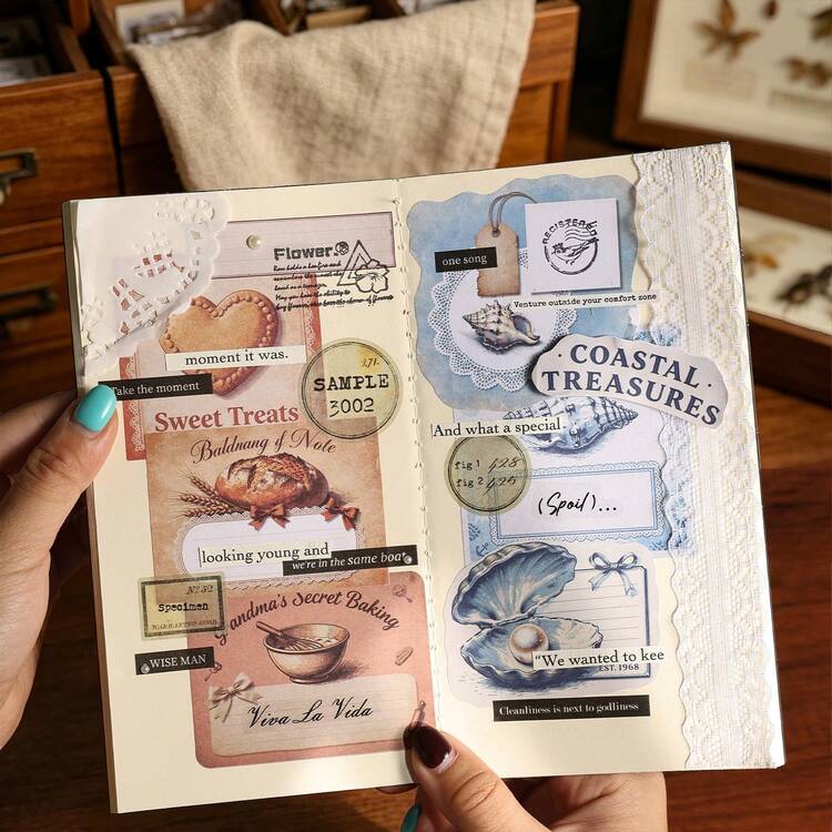1 paquet de 15 autocollants de collage de petits objets de style européen, décalcomanies esthétiques créatives vintage, matériaux de collage décoratifs DIY, cadeau de fête, fournitures de papeterie scolaire personnalisées, fournitures scolaires - W.P. - Voir 8