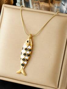 1PC Fashion Cartoon Drip Oil Simulation Small Fish Pendant Necklace Gold Plated Stainless Steel Jewelry Women's Clavicle Chain - Fish - View 2