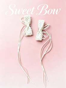 2PCS Lace Polka Dot Ribbon Banana Clips, Pure & Sweet Style Side Banana Hair Clips, Suitable For Birthday Parties, Party Outfits, Daily Wear, Back To School Gifts, Wedding Season Hair Accessories Hair Clips Banana Clips - Multicolor - View 6