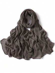 1pc Women's Solid Color Rolled Edge Pleated 100% Rayon Scarf, Fashion Casual Headscarf, Hijab - Multicolor - View 24