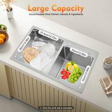 Stainless Steel Kitchen Sink Double Bowl Kitchen Sink With Drain Basket - Silver - View 9