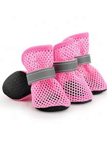 4pcs/Set Breathable Dog Mesh Shoes, Reflective Wear-Resistant Dog Mesh Shoes, Non-Slip Hollow Dog Shoes, Spring Style - Multicolor - View 24