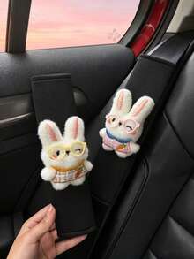 1pc Cute Glasses Bunny Car Seat Belt Cover, Plush Rabbit Auto Shoulder Pad, Sweet Car Interior Decor Kawaii Rabbit Car Seat Belt Cushion, Cartoon Bunny Auto Accessory, Lovely Car Decor Gift - Glasses Rabbit - View 3