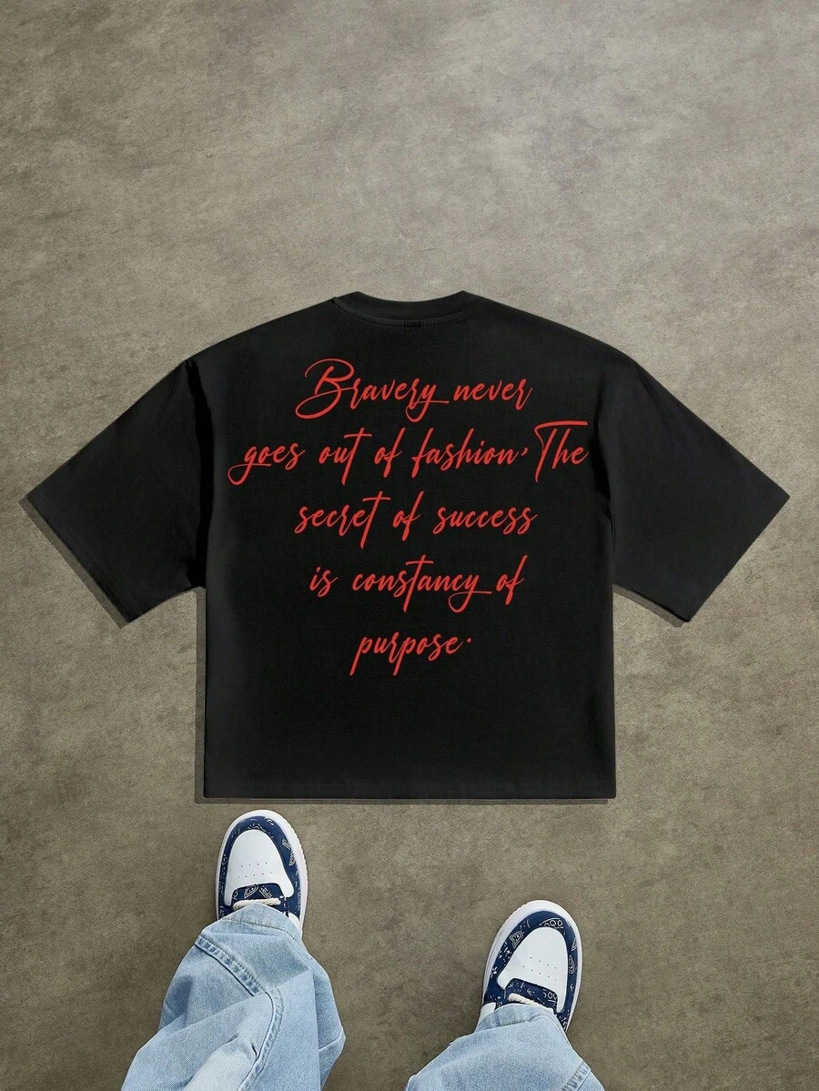 -Men's Summer 2026 Printed Shirt, Loose Fit, Short Sleeves, Knit, Base Layer, Summer - Black - View 1