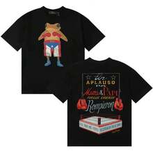 Camisetas de manga corta con estampado de rapero y hip hop para hombre, ropa popular de verano, cuello redondo, cómodas, holgadas y casuales para adolescentes - Negro - Ver 2