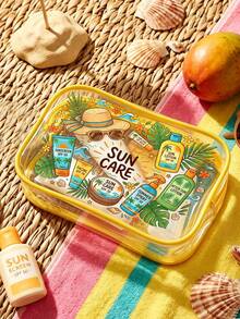 「Sun Care」字母印花 PVC 化妝包，女款 PVC 旅行收納包，拉鍊開合，輕量耐褪色化妝盥洗包，適合女性與女孩，TSA 認證便攜式化妝收納盒，易清潔設計，適合送給母親、老師、朋友、護理師、女性好友的禮物，適用於學校、度假、假期、返校用品，防水化妝盥洗包 - 彩色 - 查看 6
