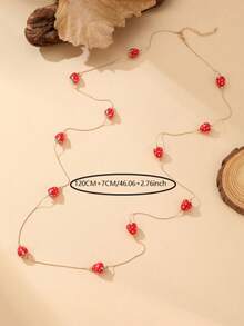1pc Fashionable Elegant Vintage Versatile Strawberry Beaded Long Necklace, Layering Necklace Suitable For Women's Daily Casual Outings, Banquets, Music Festivals, Parties, Gatherings, Holiday Gifts - Red - View 6
