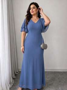 2026 Spring New Casual Solid Color Round Neck Long Sleeve Dress, Comfortable & Flattering For Daily, Commute, Outing And Party Elegant Summer - Blue - View 3