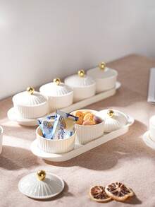 1 Set Transparent/Beige Round Dish Set, Snack Dried Fruit Candy Storage Dish, Luxury Holiday Celebration Food Storage Dish Set - Milky White - View 10