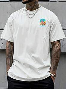 Lässiges Herren-Sommer-T-Shirt mit französischem Motiv – Aufdruck mit Buchstaben und Denkmälern Frankreichs, leichtes Kurzarm-Shirt mit Rundhalsausschnitt in hellrosa Farben - Schwarz - Übersicht 7