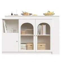 360° Rotating Bar Table (Main Body Dimensions: 120 X 40 X 97 Cm), White Rotating Bar/Dining Room Unit, Modern And Sleek, Multifunctional Storage Unit With Glass Door - White - View 10