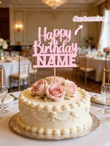 1pc Custom Acrylic Cake Topper, Personalized With Your Own Name And Age For A Happy Birthday Cake Decoration, Available In A Variety Of Colors. Suitable For First Holy Communion, Baptism, Blessings, And Other Occasions And Event Party Supplies - Multicolor - View 1