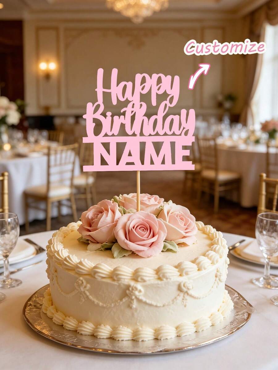 1pc Custom Acrylic Cake Topper, Personalized With Your Own Name And Age For A Happy Birthday Cake Decoration, Available In A Variety Of Colors. Suitable For First Holy Communion, Baptism, Blessings, And Other Occasions And Event Party Supplies - Multicolor - View 1