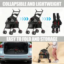 TONSSIDA Foldable Pet Stroller With Breathable Mesh, 4-Wheel Dog Stroller With Canopy, Travel Pet Carriage For Small Dogs & Cats(Black) - Light Grey - View 6