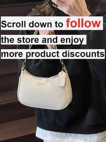 1 pieza Bolso de hombro de mujer de unicolor de piel de PU, bolso cruzado multifuncional, adecuado para ir al trabajo, con correa ajustable - Beis - Ver 2