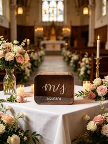 1pc Customized Wooden Wedding Card Box, Personalized Name & Date Wedding Gift Card Storage Box, Engraved Rustic Style Wooden Money Box, Customized Text Reception Card Collection Box, Wedding Ceremony Decoration, Bridal Shower, Engagement Party, Anniversary Celebration Keepsake - Multicolor - View 8