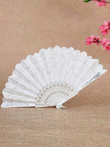 1pc Women's Lace Hand Fan, Silver Floral Hand Fan, Foldable Vintage Decorative Fan, Bridal Photo Prop, Wedding Favor, Suitable For Wedding, Dance, Theme Party, Festival, 16.5 Inches When Unfolded - Multicolor - View 4