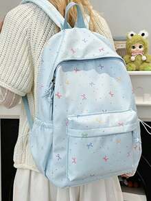 Colorful Bow Print Girls Backpack, Lightweight Student School Bag, Multifunctional Campus Backpack For Teen Girls, Suitable For Middle And High School - Multicolor - View 2
