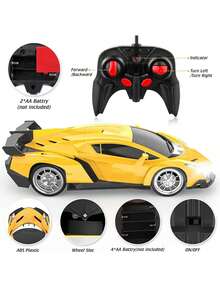1pc 1:16 Scale Remote Control Car, Yellow RC Car With Lights And Controller, 360° Flexible Turning, 2.4GHz, Supports Multiple Cars Running Simultaneously Without Interference, Can Control Car Forward, Backward, Left, Right Movement, Cool LED Lights, Durable ABS Plastic Material - Multicolor - View 7