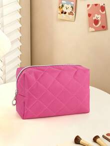 1 Stück einfarbige gesteppte Diamantmuster Damen Make-up Tasche, weicher hautfreundlicher Stoff mit gestepptem Diamantdesign, einfach und elegant; große Kapazität Reise Make-up Tasche, perfektes Geschenk für Mädchen, multifunktionale Beauty-Tool Aufbewahrungstasche. - Verschiedenfarbig - Übersicht 4