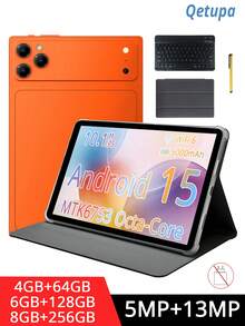 Qetupa Android 15 10.1 Inch Tablet PC, With Protective Case, Keyboard And Mouse, 8GB RAM + 256GB ROM (Support 1TB SD Card Expansion), MTK6771 Octa-Core 2.0GHz Processor, HD (1280x800) IPS Touchscreen, 5MP Front Camera And 8MP Rear Camera, 6000mAh Battery, Bluetooth 5.2, 802.11ax Wi-Fi 6, GPS, Type-C Charging Port - Orange - View 1