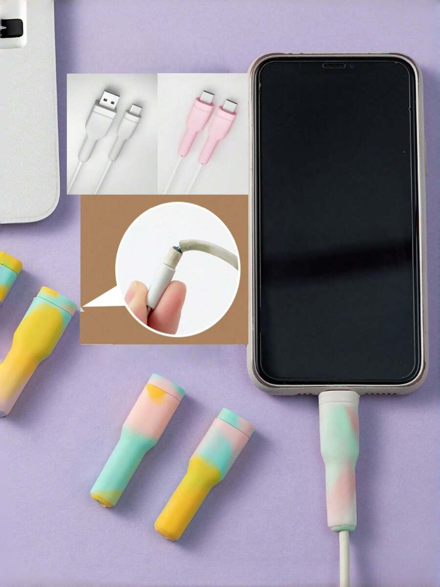 矽膠電纜保護套，耐用且時尚，防止電纜斷裂和斷開，適用於保護 Apple、Android 手機、充電器、電纜、Apple 和充電器，電線保護套，防彎曲