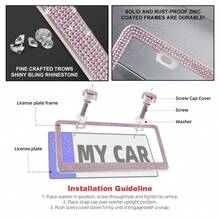 Rhinestone Metal Square Hole License Plate Frame, US Standard Rhinestone License Plate Holder For Canada, USA, Mexico, Stainless Steel, Suitable For Sedan, Sports Car, Electric Car, Travel Car, RV, SUV, Pickup, Off-Road Vehicle, Convertible, Van, Small Truck, Hybrid Car - Multiple Styles - View 8