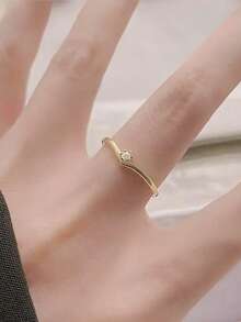 1件優雅立方氧化鋯戒指，女性情人節禮物，婚禮派對戒指飾品 - 金黃色 - 查看 5