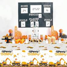 1pc Waterproof Thickened Plastic Dust-Proof Tablecloth, Industrial Engineering Style Yellow & Black Construction Vehicle Print, Rectangular Full-Size Flat Lay Design, Oil-Resistant Easy-To-Wipe Table Cover, Suitable For Engineering Theme Birthday Party, Team Building Gathering, Themed Party Table Decoration - A - View 2