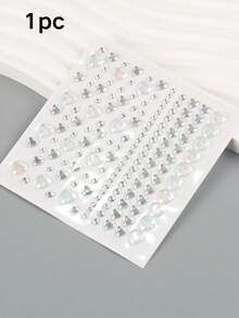 1pc Iridescent Heart Face Rhinestone Stickers, Mixed Sizes + Linear Design, Self-Adhesive Backing, Stage Makeup Eye And Tear Drop Shape Glitter Stickers - Multicolor - View 9