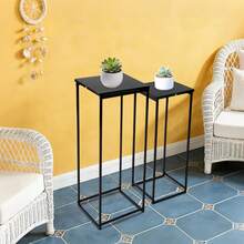 2Pcs Black Metal Plant Stand Set, Waterproof Rustproof Square Display Riser Shelves For Home Wedding Store Decor - Black - View 1