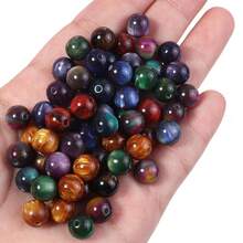 50 Buah Manik-Manik Bulat Imitasi Resin Batu Mata Harimau Berwarna-warni dengan Lubang Lurus, Manik-Manik Bulat Gradien Langit Berbintang Berkilau, Cocok untuk Pembuatan Perhiasan DIY - Untuk Gelang, Kalung, dan Anting-Anting, Manik-Manik Pembuatan Perhiasan - MultiWarna - View 3