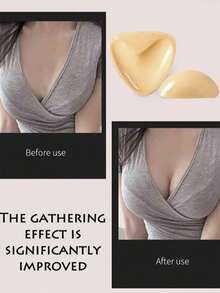 1 Pair Double-Sided Self-Adhesive Breast Pads, Triangle Thickened Support Design, Reusable, Waterproof, Suitable For Swimming - Khaki - View 5