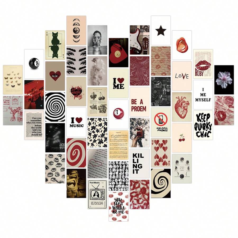 50pcs Downtown Chic Room Decor Wall Collage Set, Teen Dorm Decor Mini Posters, Postcards, Vintage Photo Wall Art, Suitable For Home Bedroom Aesthetics - A - View 1
