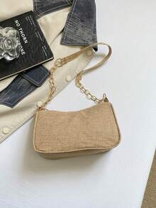 Mini Minimalist Chain Strap Solid Color Floral Pattern Shoulder Bag (Floral Position Randomly Varies) - Orange - View 11