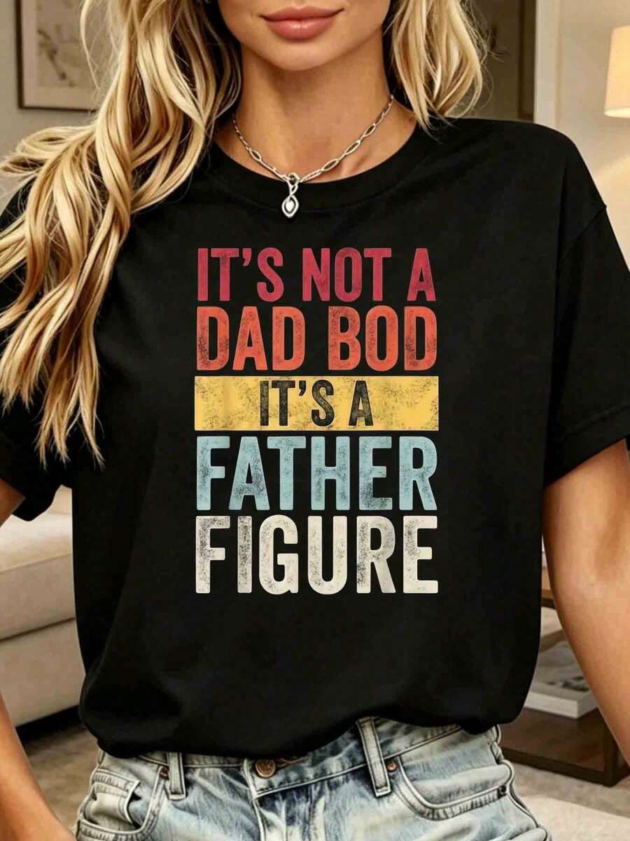 Women's Plus Size Vintage Short-Sleeved T-Shirt, Printed With Patterns And Text, Suitable For Casual And Everyday Use, Spring-Summer, 220g, Summer Tops. - 黑色 - 查看 1