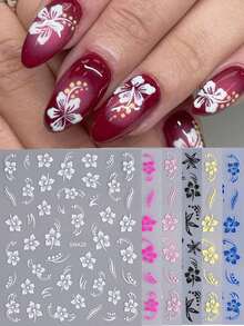 1pc 3D Hawaiian Floral Nail Stickers - Hibiscus Flower Decals DIY Tropical Summer Spring Style Pink, Rose Red, Yellow, Blue, Black, White Floral Nail Art Stickers Self-Adhesive Nail Decoration - Multicolor - View 3