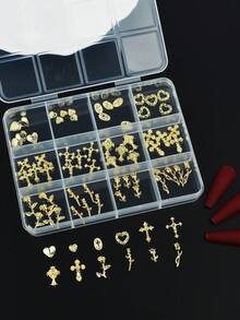 This 60-Piece Nail Art Accessory Box Features A Mix Of Designs Including Hearts, Roses, And Crosses, Specially Designed For Girls And Women. It Allows You To Easily Create Unique DIY Nail Art Looks And Is A Must-Have For Nail Art Enthusiasts. Nail Charms - Gold - View 2
